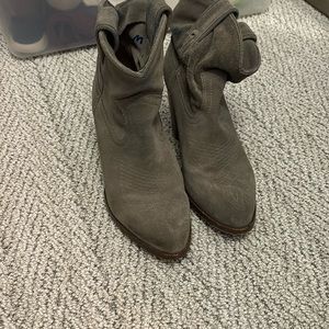 Grey Suede Frye Western Ankle Boots